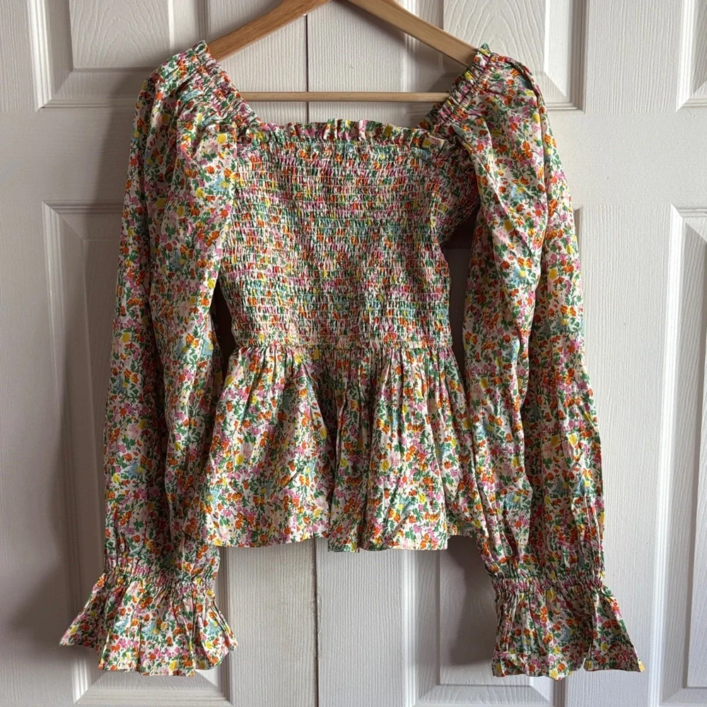 Elizabeth Wilson Designs Multicolor Floral Smocked Blouse - Picture 6 of 16